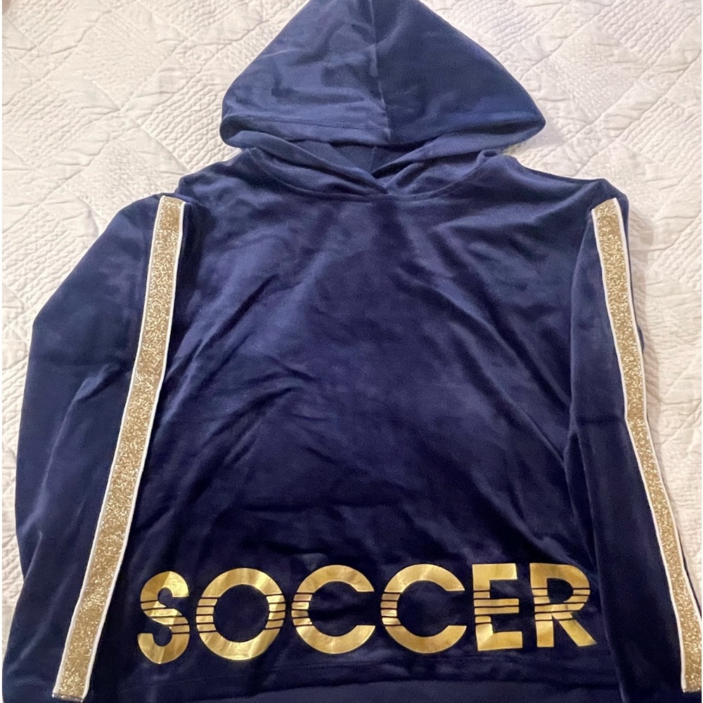 Justice soccer velour hoodie size 14/16 LIKE NEW